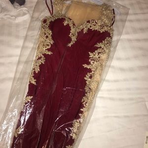 Burgundy Prom Dress with Gold